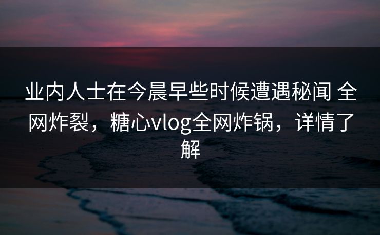 业内人士在今晨早些时候遭遇秘闻 全网炸裂，糖心vlog全网炸锅，详情了解